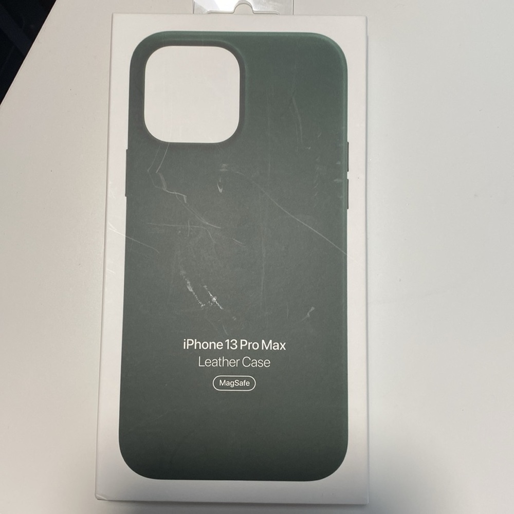 iPhone 13 Apple Sequoia Green Pro Max Leather Case in box